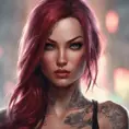 Matte portrait of Katarina with tattoos, 8k, Highly Detailed, Alluring, Artstation, Bokeh effect, Sharp Focus, Volumetric Lighting, Concept Art by Stanley Artgerm Lau, Greg Rutkowski