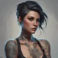 Matte portrait of Vex with tattoos, 8k, Highly Detailed, Alluring, Artstation, Bokeh effect, Sharp Focus, Volumetric Lighting, Concept Art by Stanley Artgerm Lau, Greg Rutkowski