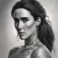 Matte portrait of Jennifer Connelly with tattoos, 8k, Highly Detailed, Powerful, Alluring, Artstation, Magical, Digital Painting, Photo Realistic, Sharp Focus, Volumetric Lighting, Concept Art by Stanley Artgerm Lau, Alphonse Mucha, Greg Rutkowski