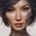 Matte portrait of Gemma Chan with tattoos, 8k, Highly Detailed, Powerful, Alluring, Artstation, Magical, Digital Painting, Photo Realistic, Sharp Focus, Volumetric Lighting, Concept Art by Stanley Artgerm Lau, Alphonse Mucha, Greg Rutkowski