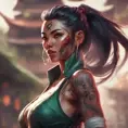 Matte portrait of Akali with tattoos, 8k, Highly Detailed, Alluring, Artstation, Bokeh effect, Sharp Focus, Volumetric Lighting, Concept Art by Stanley Artgerm Lau, Greg Rutkowski