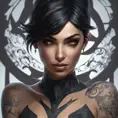 Matte portrait of Cassandra Cain with tattoos, 8k, Highly Detailed, Alluring, Artstation, Bokeh effect, Sharp Focus, Volumetric Lighting, Concept Art by Stanley Artgerm Lau, Alphonse Mucha, Greg Rutkowski