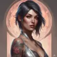 Matte portrait of Fiora with tattoos, 8k, Highly Detailed, Powerful, Alluring, Artstation, Magical, Digital Painting, Photo Realistic, Sharp Focus, Volumetric Lighting, Concept Art by Stanley Artgerm Lau, Alphonse Mucha, Greg Rutkowski