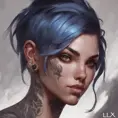 Matte portrait of Lyx from League of Legends with tattoos, 8k, Highly Detailed, Powerful, Alluring, Artstation, Magical, Digital Painting, Photo Realistic, Sharp Focus, Volumetric Lighting, Concept Art by Stanley Artgerm Lau, Greg Rutkowski