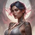 Matte portrait of Fiora with tattoos, 8k, Highly Detailed, Powerful, Alluring, Artstation, Magical, Digital Painting, Photo Realistic, Sharp Focus, Volumetric Lighting, Concept Art by Stanley Artgerm Lau, Alphonse Mucha, Greg Rutkowski