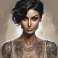 Matte portrait of Morena Baccarin with tattoos, 8k, Highly Detailed, Powerful, Alluring, Artstation, Magical, Digital Painting, Photo Realistic, Sharp Focus, Volumetric Lighting, Concept Art by Stanley Artgerm Lau, Alphonse Mucha, Greg Rutkowski