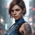 Matte portrait of Jill Valentine with tattoos, 8k, Highly Detailed, Alluring, Artstation, Bokeh effect, Sharp Focus, Volumetric Lighting, Concept Art by Stanley Artgerm Lau, Greg Rutkowski