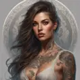 Matte portrait of Allesandra Ambrosio with tattoos, 8k, Highly Detailed, Powerful, Alluring, Artstation, Magical, Digital Painting, Photo Realistic, Sharp Focus, Volumetric Lighting, Concept Art by Stanley Artgerm Lau, Alphonse Mucha, Greg Rutkowski