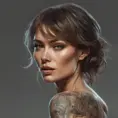 Matte portrait of Olga Kurylenko with tattoos, 8k, Highly Detailed, Powerful, Alluring, Artstation, Magical, Digital Painting, Photo Realistic, Sharp Focus, Volumetric Lighting, Concept Art by Stanley Artgerm Lau, Alphonse Mucha, Greg Rutkowski