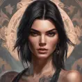 Matte portrait of Kendall Jenner with tattoos, 8k, Highly Detailed, Powerful, Alluring, Artstation, Magical, Digital Painting, Photo Realistic, Sharp Focus, Volumetric Lighting, Concept Art by Stanley Artgerm Lau, Alphonse Mucha, Greg Rutkowski