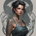 Matte portrait of Vex with tattoos, 8k, Highly Detailed, Powerful, Alluring, Artstation, Magical, Digital Painting, Photo Realistic, Sharp Focus, Volumetric Lighting, Concept Art by Stanley Artgerm Lau, Alphonse Mucha, Greg Rutkowski