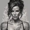 Matte portrait of Kate Beckinsale with tattoos, 8k, Highly Detailed, Powerful, Alluring, Artstation, Magical, Digital Painting, Photo Realistic, Sharp Focus, Volumetric Lighting, Concept Art by Stanley Artgerm Lau, Alphonse Mucha, Greg Rutkowski