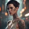 Matte portrait of Vex with tattoos, 8k, Highly Detailed, Alluring, Artstation, Bokeh effect, Sharp Focus, Volumetric Lighting, Concept Art by Stanley Artgerm Lau, Greg Rutkowski