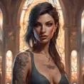 Matte portrait of Allesandra Ambrosio with tattoos, 8k, Highly Detailed, Powerful, Alluring, Artstation, Magical, Digital Painting, Photo Realistic, Sharp Focus, Volumetric Lighting, Concept Art by Stanley Artgerm Lau, Alphonse Mucha, Greg Rutkowski