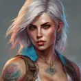 Matte portrait of a colorful tattooed Ciri, 4k, Highly Detailed, Hyper Detailed, Powerful, Artstation, Vintage Illustration, Digital Painting, Sharp Focus, Smooth, Volumetric Lighting, Concept Art by Stanley Artgerm Lau, Greg Rutkowski