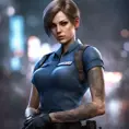 Matte portrait of Jill Valentine with tattoos, 8k, Highly Detailed, Alluring, Artstation, Bokeh effect, Sharp Focus, Volumetric Lighting, Concept Art by Stanley Artgerm Lau, Greg Rutkowski