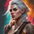 Matte portrait of a colorful tattooed Ciri, 4k, Highly Detailed, Hyper Detailed, Powerful, Artstation, Vintage Illustration, Digital Painting, Sharp Focus, Smooth, Volumetric Lighting, Concept Art by Stanley Artgerm Lau, Greg Rutkowski