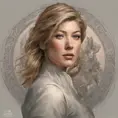 Matte portrait of Rosamund Pike with tattoos, 8k, Highly Detailed, Powerful, Alluring, Artstation, Magical, Digital Painting, Photo Realistic, Sharp Focus, Volumetric Lighting, Concept Art by Stanley Artgerm Lau, Alphonse Mucha, Greg Rutkowski