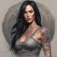 Matte portrait of Megan Fox with tattoos, 8k, Highly Detailed, Powerful, Alluring, Artstation, Magical, Digital Painting, Photo Realistic, Sharp Focus, Volumetric Lighting, Concept Art by Stanley Artgerm Lau, Alphonse Mucha, Greg Rutkowski