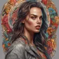 Colorful portrait of a tattooed Irina Shayk with a grey scale face, 4k, Highly Detailed, Hyper Detailed, Powerful, Artstation, Vintage Illustration, Digital Painting, Sharp Focus, Smooth, Concept Art by Stanley Artgerm Lau, Alphonse Mucha, Greg Rutkowski