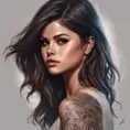 Matte portrait of Selena Gomez with tattoos, 8k, Highly Detailed, Powerful, Alluring, Artstation, Magical, Digital Painting, Photo Realistic, Sharp Focus, Volumetric Lighting, Concept Art by Stanley Artgerm Lau, Alphonse Mucha, Greg Rutkowski