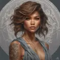 Matte portrait of Zendaya with tattoos, 8k, Highly Detailed, Powerful, Alluring, Artstation, Magical, Digital Painting, Photo Realistic, Sharp Focus, Volumetric Lighting, Concept Art by Stanley Artgerm Lau, Alphonse Mucha, Greg Rutkowski