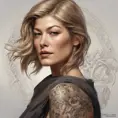 Matte portrait of Rosamund Pike with tattoos, 8k, Highly Detailed, Powerful, Alluring, Artstation, Magical, Digital Painting, Photo Realistic, Sharp Focus, Volumetric Lighting, Concept Art by Stanley Artgerm Lau, Alphonse Mucha, Greg Rutkowski