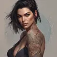 Matte portrait of Kendall Jenner with tattoos, 8k, Highly Detailed, Powerful, Alluring, Artstation, Magical, Digital Painting, Photo Realistic, Sharp Focus, Volumetric Lighting, Concept Art by Stanley Artgerm Lau, Alphonse Mucha, Greg Rutkowski