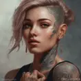 Matte portrait of Lyx with tattoos, 8k, Highly Detailed, Powerful, Alluring, Artstation, Magical, Digital Painting, Photo Realistic, Sharp Focus, Volumetric Lighting, Concept Art by Stanley Artgerm Lau, Alphonse Mucha, Greg Rutkowski