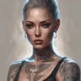 Matte portrait of A2 with tattoos, 8k, Highly Detailed, Alluring, Artstation, Bokeh effect, Sharp Focus, Volumetric Lighting, Concept Art by Stanley Artgerm Lau, Greg Rutkowski