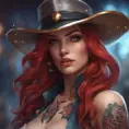 Matte portrait of Miss Fortune with tattoos, 8k, Highly Detailed, Alluring, Artstation, Bokeh effect, Sharp Focus, Volumetric Lighting, Concept Art by Stanley Artgerm Lau, Greg Rutkowski