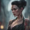 Matte portrait of Morgana with tattoos, 8k, Highly Detailed, Alluring, Artstation, Bokeh effect, Sharp Focus, Volumetric Lighting, Concept Art by Stanley Artgerm Lau, Greg Rutkowski