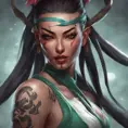 Matte portrait of Akali with tattoos, 8k, Highly Detailed, Alluring, Artstation, Bokeh effect, Sharp Focus, Volumetric Lighting, Concept Art by Stanley Artgerm Lau, Greg Rutkowski