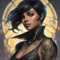 Matte portrait of Cassandra Cain with tattoos, 8k, Highly Detailed, Alluring, Artstation, Bokeh effect, Sharp Focus, Volumetric Lighting, Concept Art by Stanley Artgerm Lau, Alphonse Mucha, Greg Rutkowski