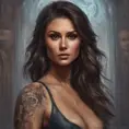 Matte portrait of Nina Dobrev with tattoos, 8k, Highly Detailed, Powerful, Alluring, Artstation, Magical, Digital Painting, Photo Realistic, Sharp Focus, Volumetric Lighting, Concept Art by Stanley Artgerm Lau, Alphonse Mucha, Greg Rutkowski