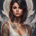 Matte portrait of Selena Gomez with tattoos, 8k, Highly Detailed, Powerful, Alluring, Artstation, Magical, Digital Painting, Photo Realistic, Sharp Focus, Volumetric Lighting, Concept Art by Stanley Artgerm Lau, Alphonse Mucha, Greg Rutkowski