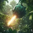 Studio ghibli, rocket explosion, jungle, solar, green technology, optimist future, 8k, Bokeh effect, Cinematic Lighting, Iridescence, Vibrant by WLOP