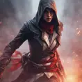 Assassin's Creed female assassin emerging from the fog of battle, 8k, Bokeh effect, Volumetric Lighting, Vibrant Colors, Fantasy, Dark by Stanley Artgerm Lau, Stefan Kostic