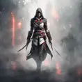 Assassin's Creed female assassin emerging from the fog of battle, 8k, Bokeh effect, Volumetric Lighting, Vibrant Colors, Fantasy, Dark by WLOP, Stefan Kostic