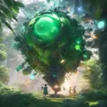 Studio ghibli, rocket explosion, jungle, solar, green technology, optimist future, 8k, Bokeh effect, Cinematic Lighting, Iridescence, Vibrant by WLOP