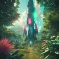 Studio ghibli, rocket explosion, jungle, solar, green technology, optimist future, 8k, Bokeh effect, Cinematic Lighting, Iridescence, Vibrant by Beeple, Greg Rutkowski, WLOP