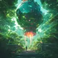 Studio ghibli, rocket explosion, jungle, solar, green technology, optimist future, 8k, Bokeh effect, Cinematic Lighting, Iridescence, Vibrant by Beeple, Greg Rutkowski, WLOP