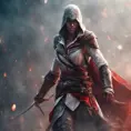 Assassin's Creed female assassin emerging from the fog of battle, 8k, Bokeh effect, Volumetric Lighting, Vibrant Colors, Fantasy, Dark by Stanley Artgerm Lau, Stefan Kostic