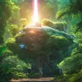 Studio ghibli, rocket explosion, jungle, solar, green technology, optimist future, 8k, Bokeh effect, Cinematic Lighting, Iridescence, Vibrant by Greg Rutkowski, WLOP