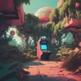 80s futuristic outdoor retro arcade, desolate, lush vegetation, Highly Detailed, Intricate, Artstation, Sharp Focus, Smooth, Octane Render, Centered, Dynamic, Elegant by Beeple, Justin Gerard, James Gilleard, Simon Stalenhag