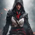 Assassin's Creed female assassin emerging from the fog of battle, 8k, Bokeh effect, Volumetric Lighting, Vibrant Colors, Fantasy, Dark by WLOP, Stefan Kostic