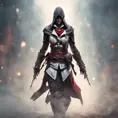 Assassin's Creed female assassin emerging from the fog of battle, 8k, Bokeh effect, Volumetric Lighting, Vibrant Colors, Fantasy, Dark by WLOP, Stefan Kostic