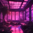 A beautiful render of city sunroom by georgia o'keeffe, galactic alien synthwave rainforest noir thermal imaging myst uv light, flowers, Highly Detailed, Cinematic Lighting, Neon, Concept Art