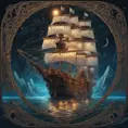 Pirate Ship, Intricate, Ultra Detailed, Symmetry, Beautiful, Sharp Focus, Astrophotography, Centered, Volumetric Lighting by Dan Mumford, Marc Simonetti