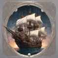 Pirate Ship, Intricate, Ultra Detailed, Symmetry, Beautiful, Sharp Focus, Astrophotography, Centered, Volumetric Lighting by Dan Mumford, Marc Simonetti